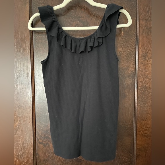 J.Crew Black Ribbed Ruffle Neck Tank Top - Picture 2 of 3